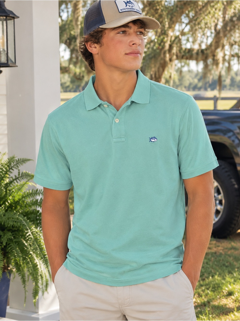Southern Tide boys blue polo size large 12-14 excellent used condition.